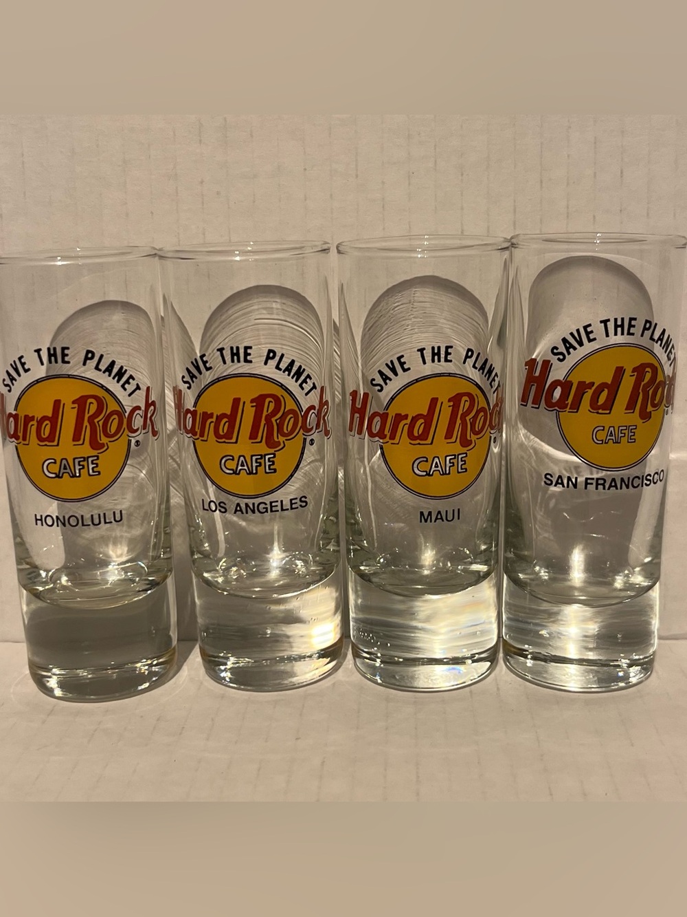 Vintage 90s Hard Rock Shooter Glasses - 4 “Save the Planet” West Coast Bundle.